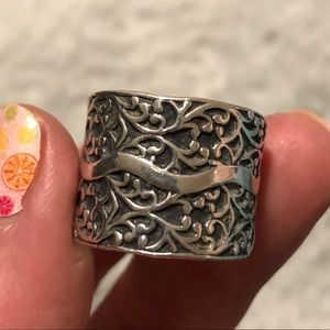 Vintage Silpada chunky wide band vine filigree ring size 9-10